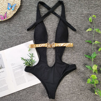 Deep V High Cut One Piece Goldie