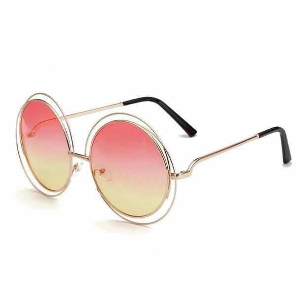 Gold&Pink Round Retro Sunglasses