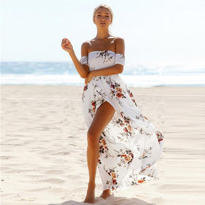 Boho Floral Dress - White