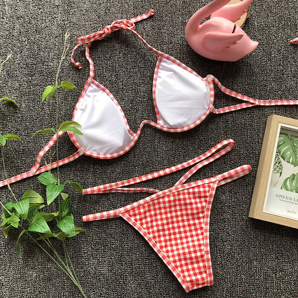 Wire Detail Wrapped Around Gingham Pattern Bikini Sam