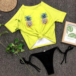 Short Sleeve High Neck Front Tie Pineapple Bikini