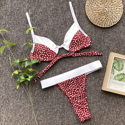 Push Up Wrapped Around Dot Pattern Bikini Lea