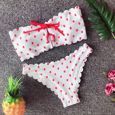 Ruffle Polka Dot Bandeau Bikini Fiona