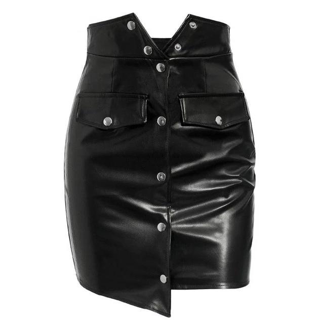LEATHER BUTTONED MINI SKIRT